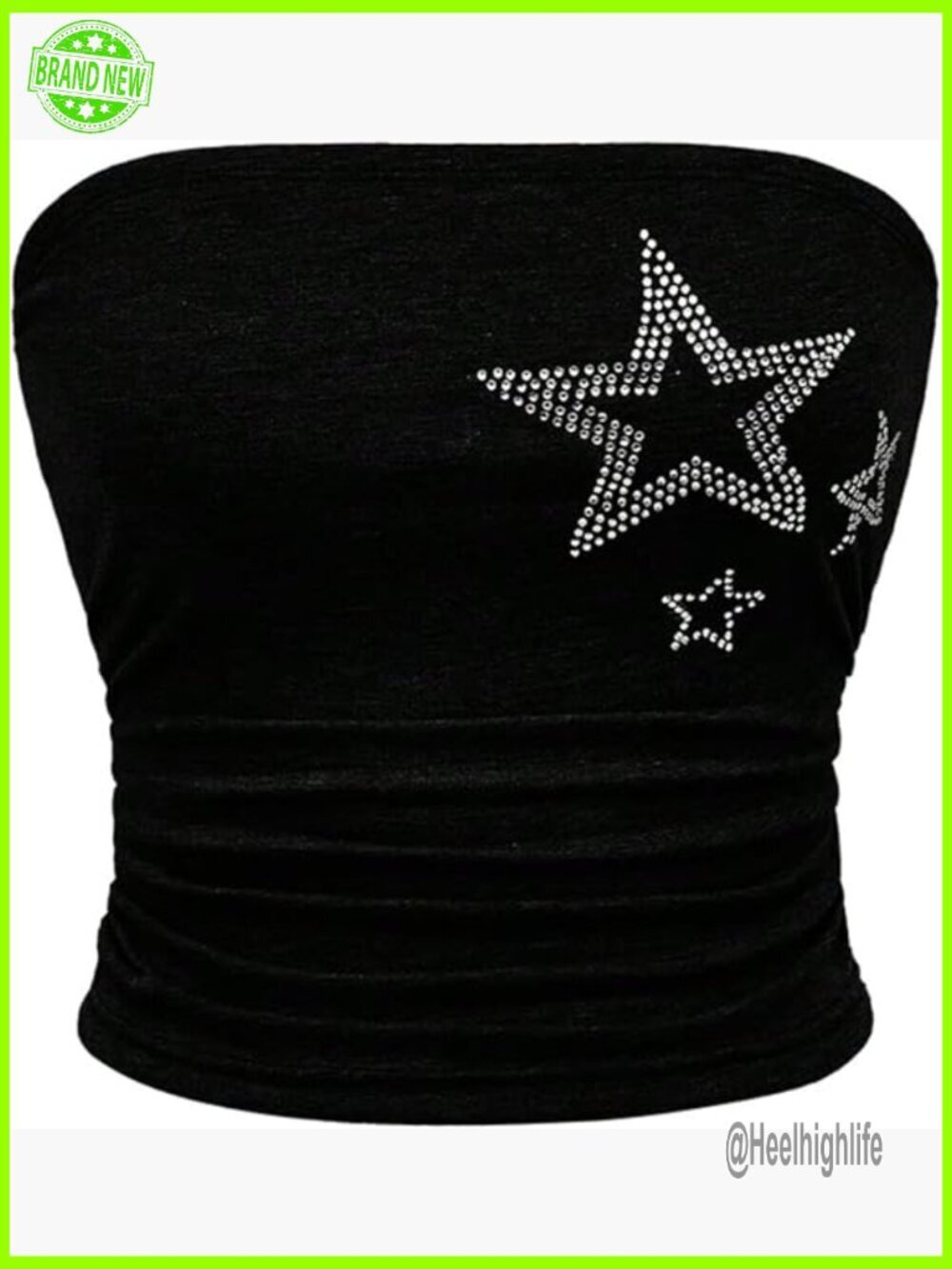 Ruched Strapless Crop Tube Top with Star Rhinestones Y2k Bandeau